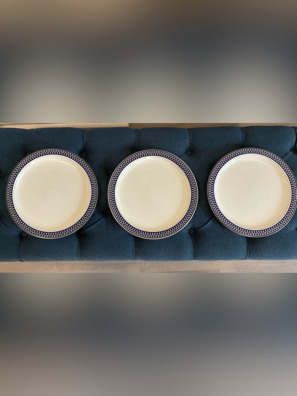 Mikasa Dinner Plates 11 1/8" Aztec Blue Potters Touch  QTY 3 /1 FREE SALAD PLATE
